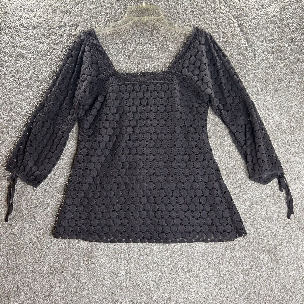 Solitaire Lace Blouse Crochet Square‎ Neck Size Large Gray Boho